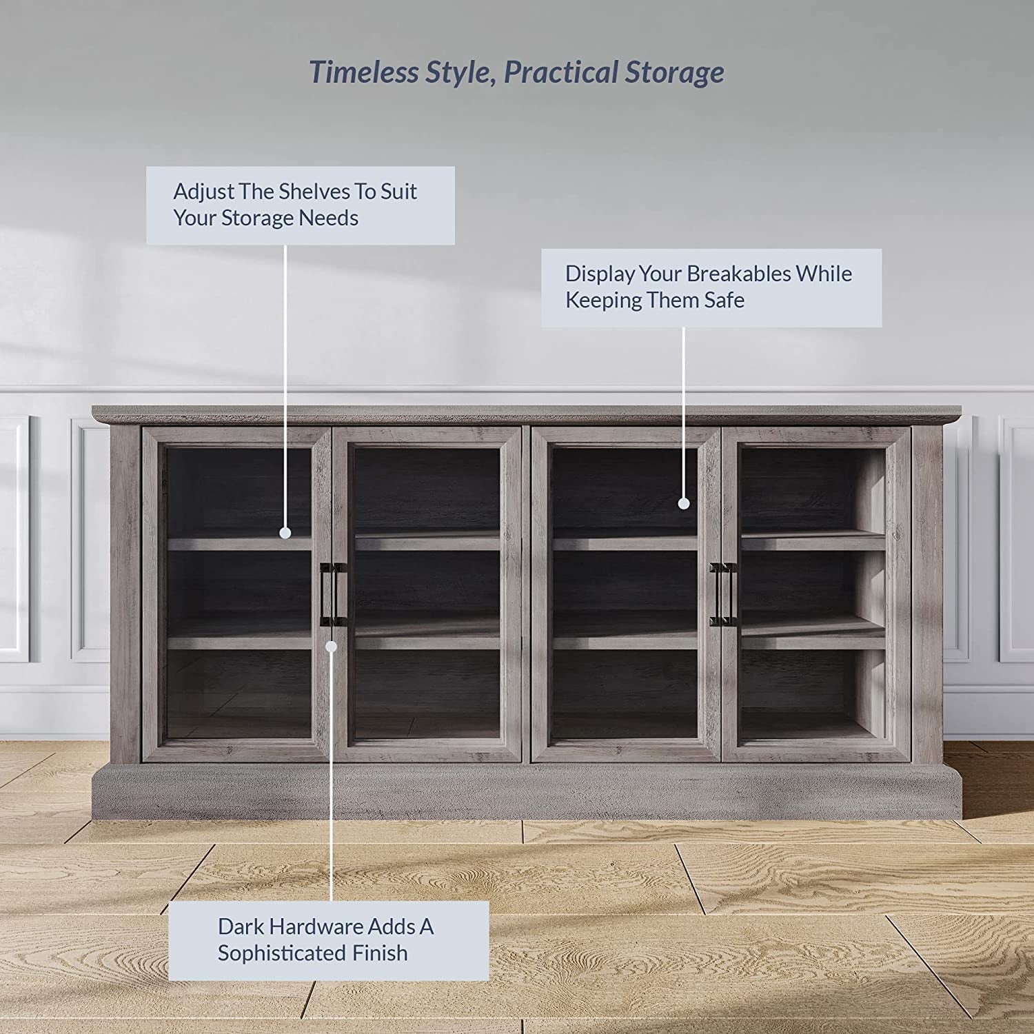 Gray Wash Sideboard with Glass Display Cabinet-3