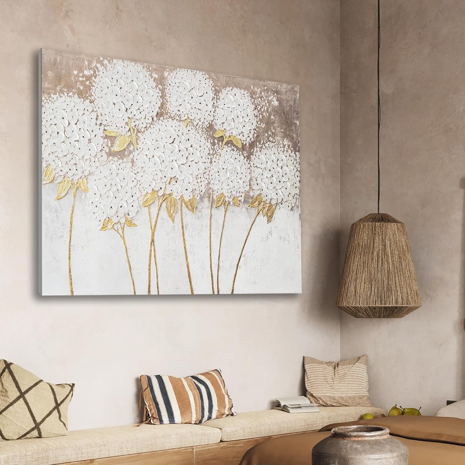 40x28 Inches White Hydrangea Canvas Wall Art Decorative-2