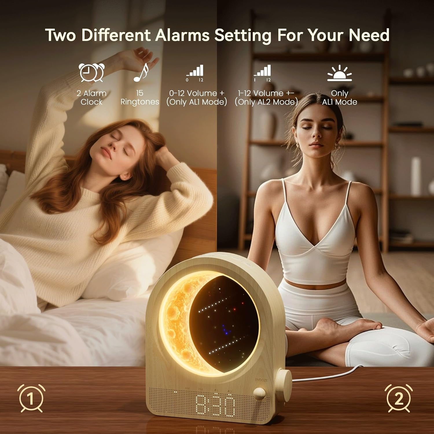 Sunrise Alarm Clock With Moon Lamp Dimmer Controller-4