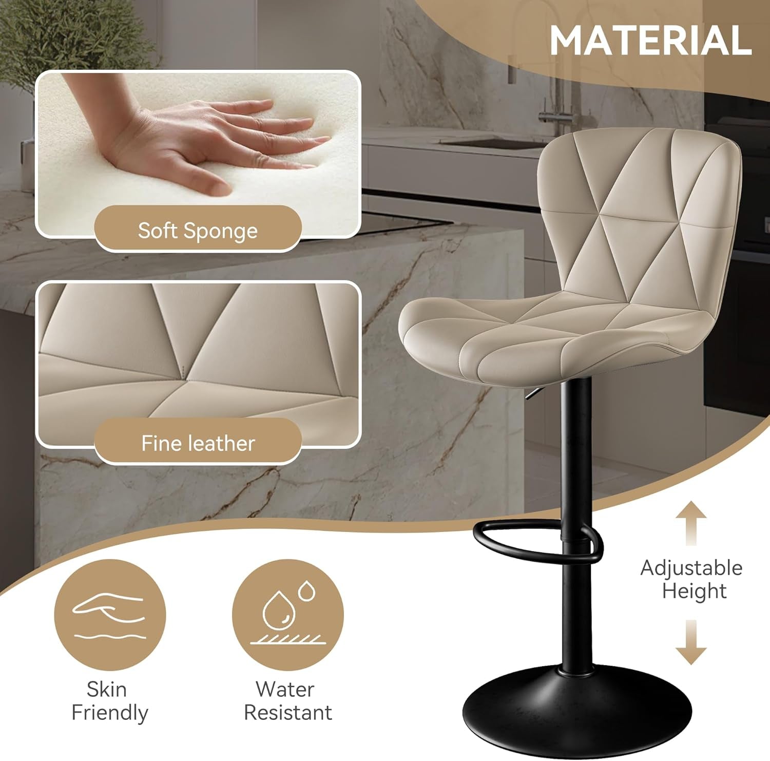Adjustable Swivel Bar Stools Set of 2 in Khaki Finish-3