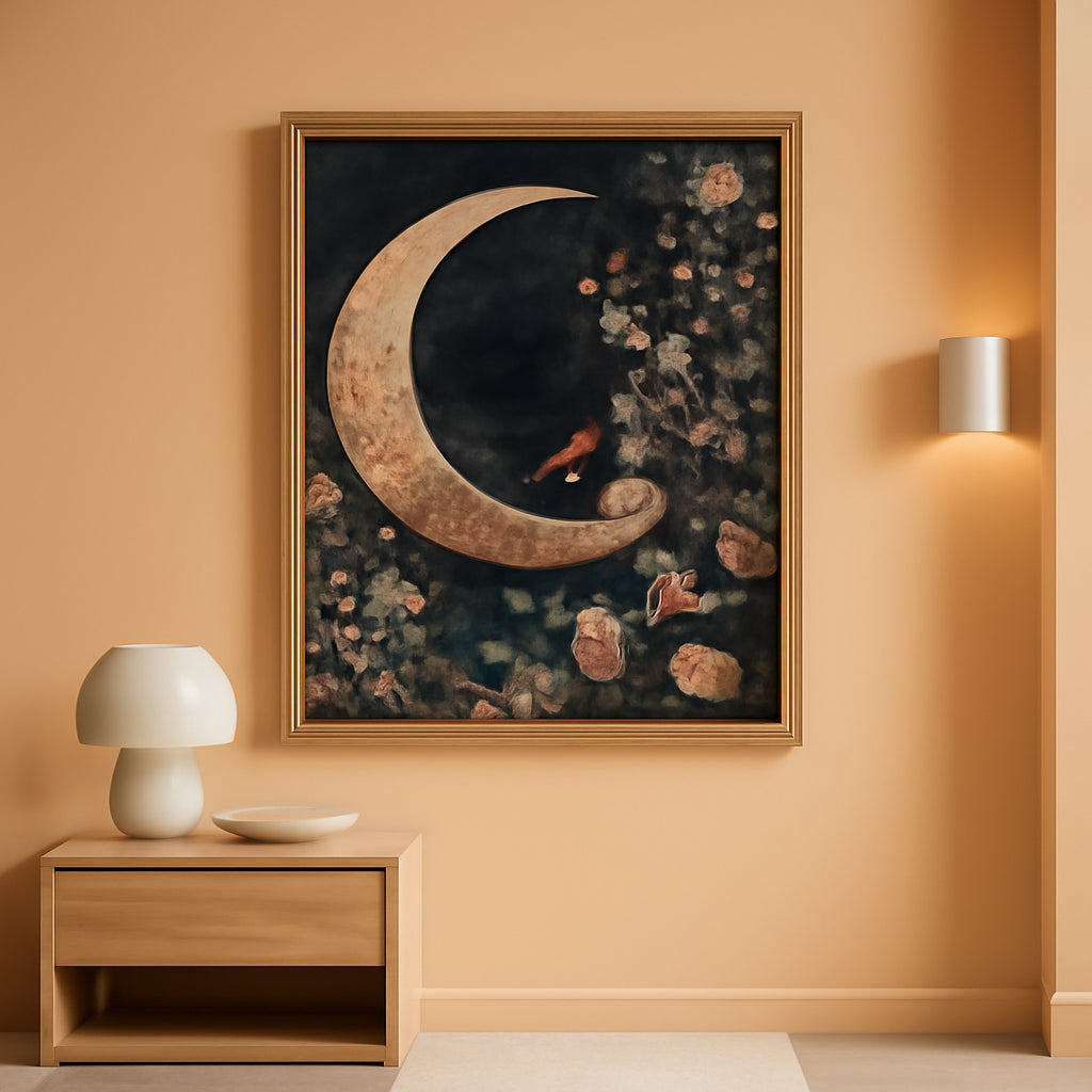 8x10 Unframed Midnight Floral Moon Celestial Wall Art Print-0