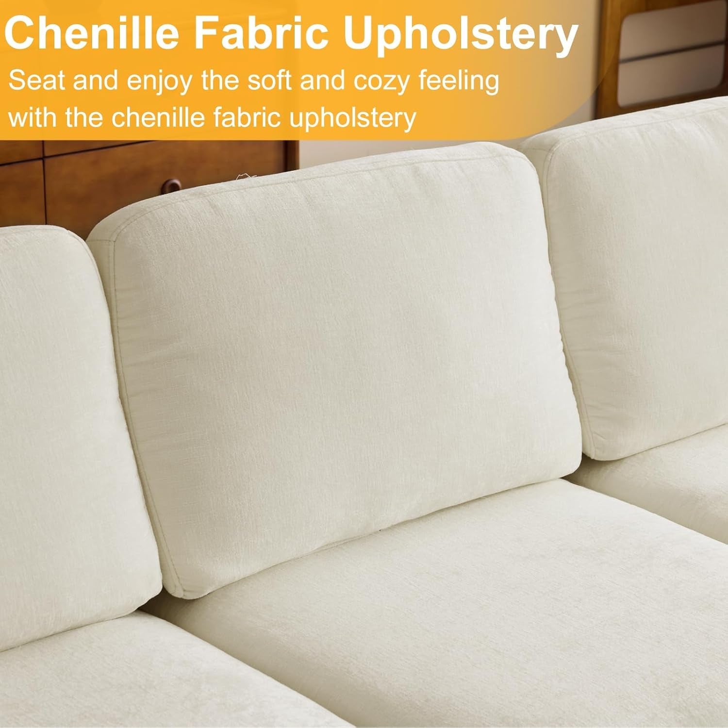 U Shape Sectional Sofa 111 Inch Beige Chenille Convertible-2