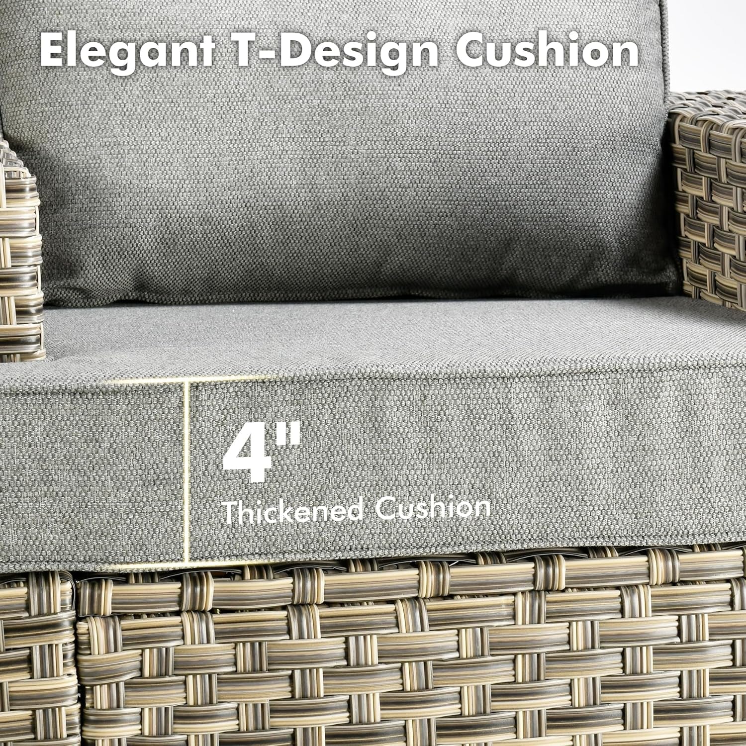 Dark Gray Wicker Patio Furniture Set 6 Pieces Cushioned-4