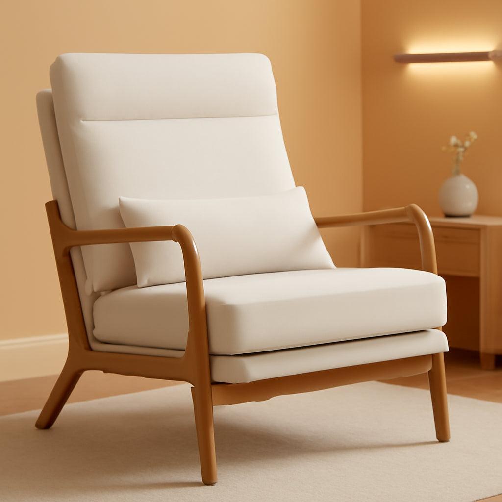 High Back Mid Century Modern Accent Chair Linen Fabric-0