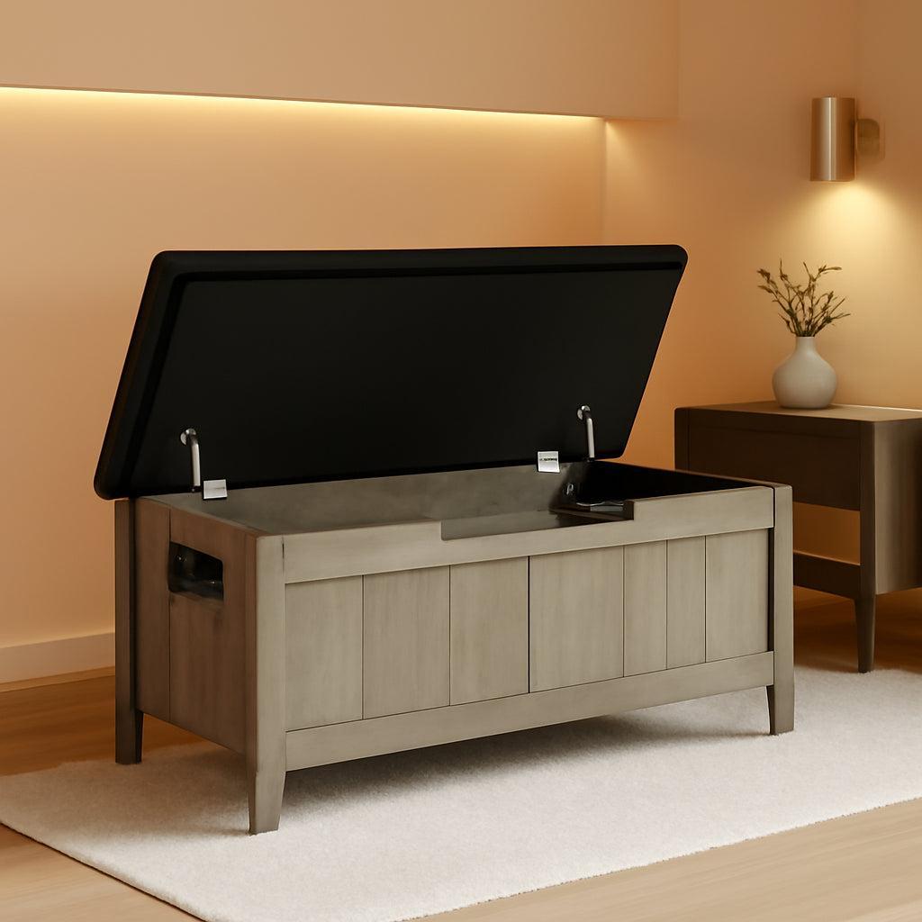 Oakwood Storage Chest Bench With Cushioned Seating-0