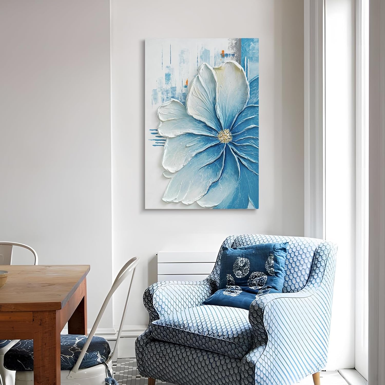 Blue Floral Layered Texture Canvas Wall Art Twenty Four By Thirty Six-3