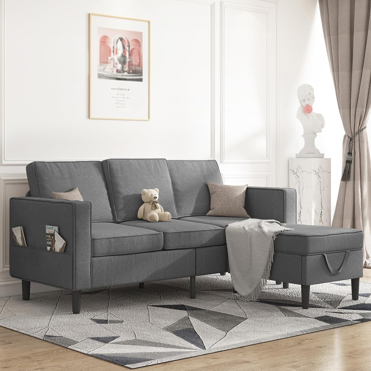 Sectional Sofa with Movable Storage Ottoman, L Shaped Couch with Side Pockets/Modern Sofas/Easy Assembly/Free Combination - Dark Grey-0