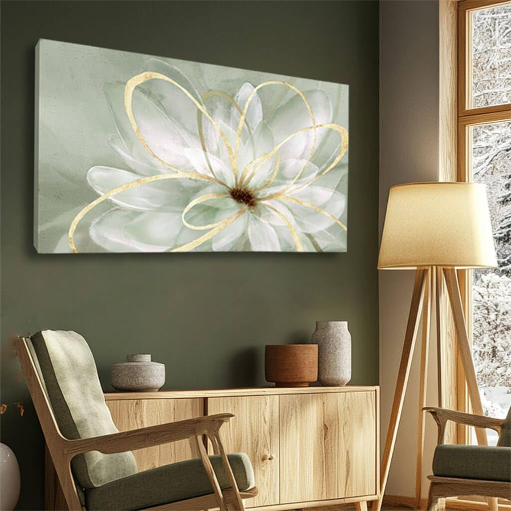 White Blossom GoldLine Wall Art Canvas 29X58 Inches-4