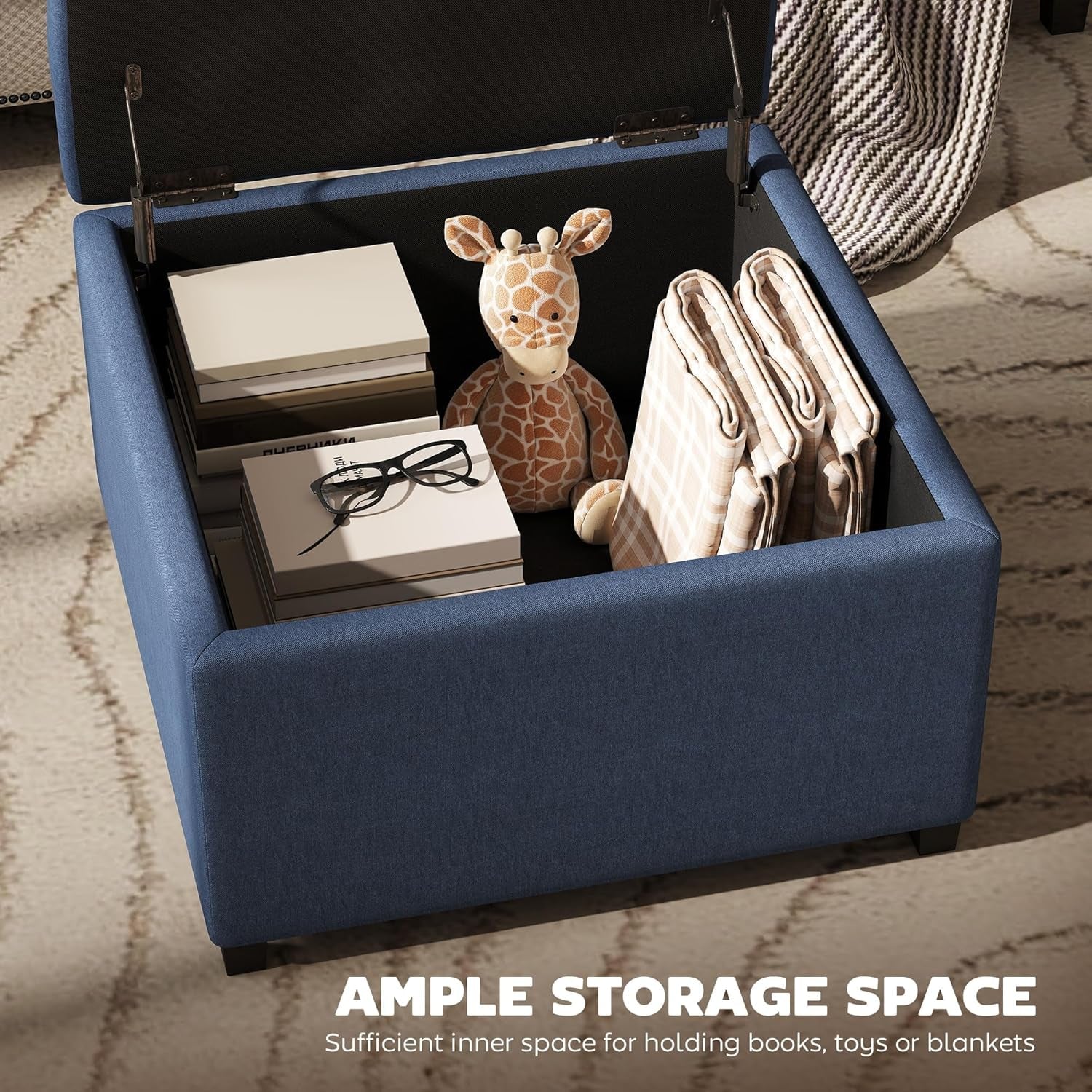 Blue Storage Ottoman With Large Hidden Compartment-3