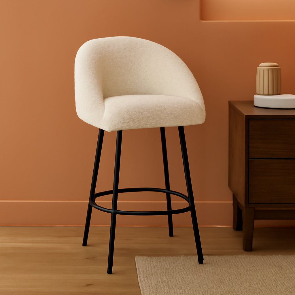 26 Inch Swivel Counter Stool White Sherpa Upholstered Bar Stool For Kitchen Counter-0