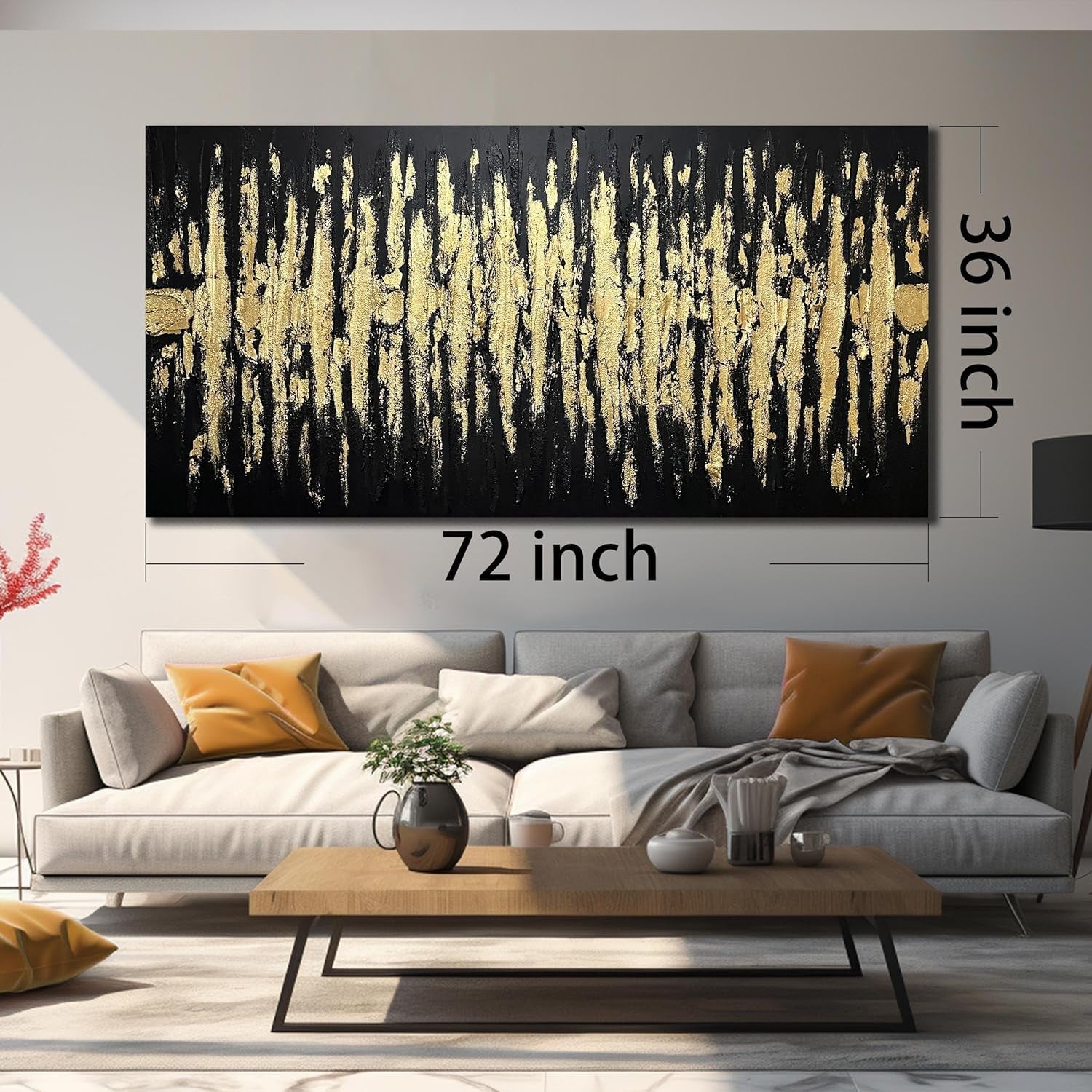 Handmade 3D Canvas Wall Art 72X36 Neutral Black Gold-1