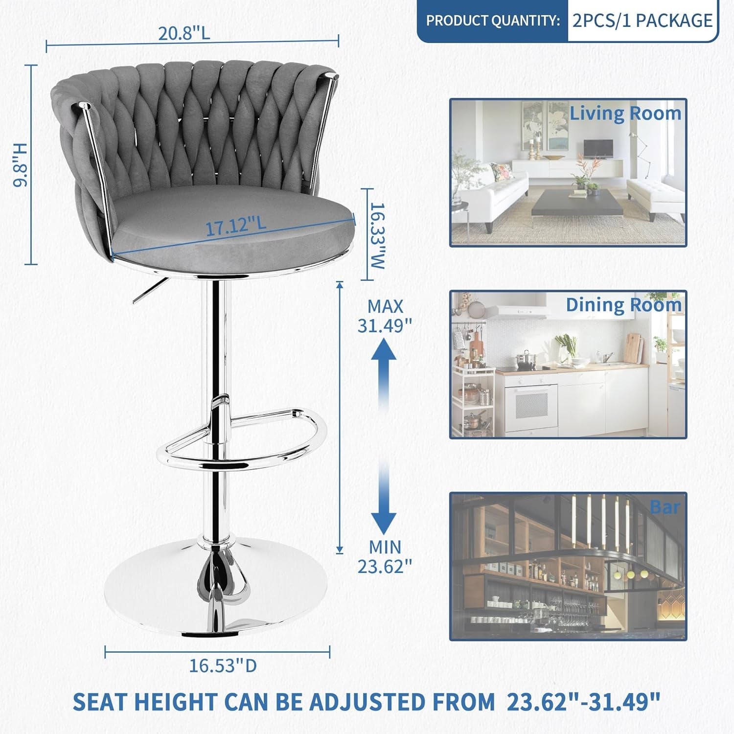 Modern Velvet Swivel Bar Stools Set of Four-2