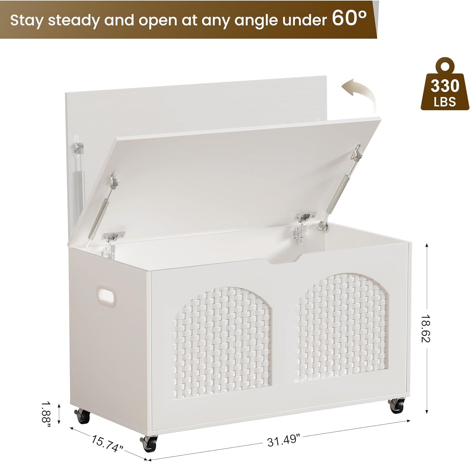 White Wooden Storage Bench On Wheels-2