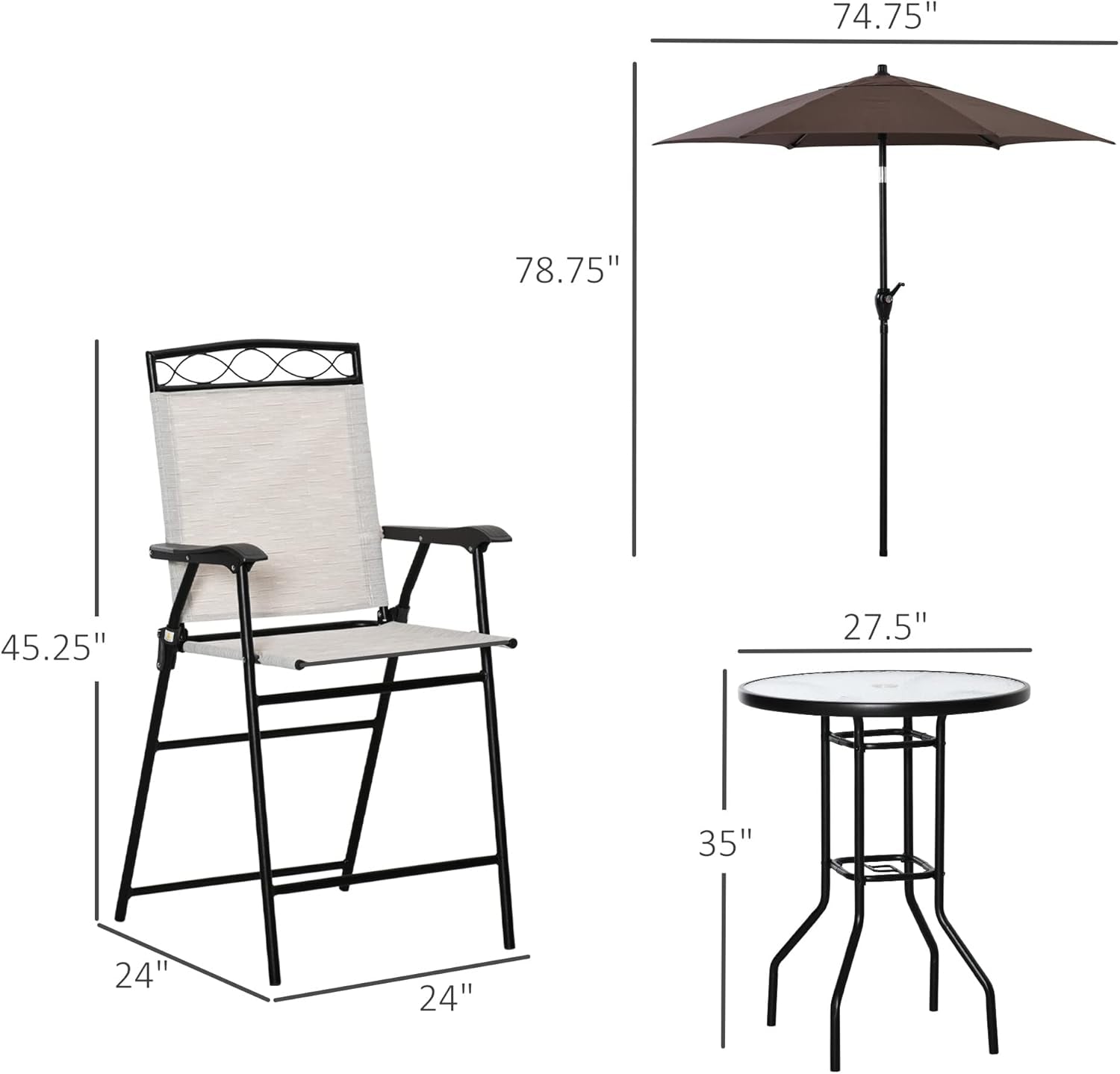 Patio Dining Set With 2 Folding Chairs Beige Umbrella-4