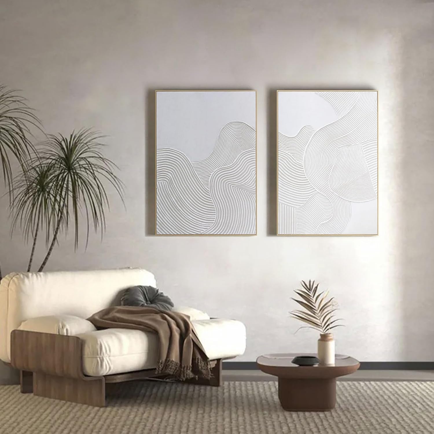 Framed Neutral Abstract Canvas Wall Art 28X40 Inches-1