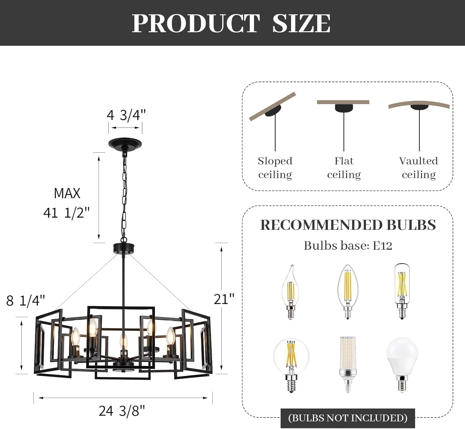 5 Light Black Geometric Chandelier Adjustable Height-1