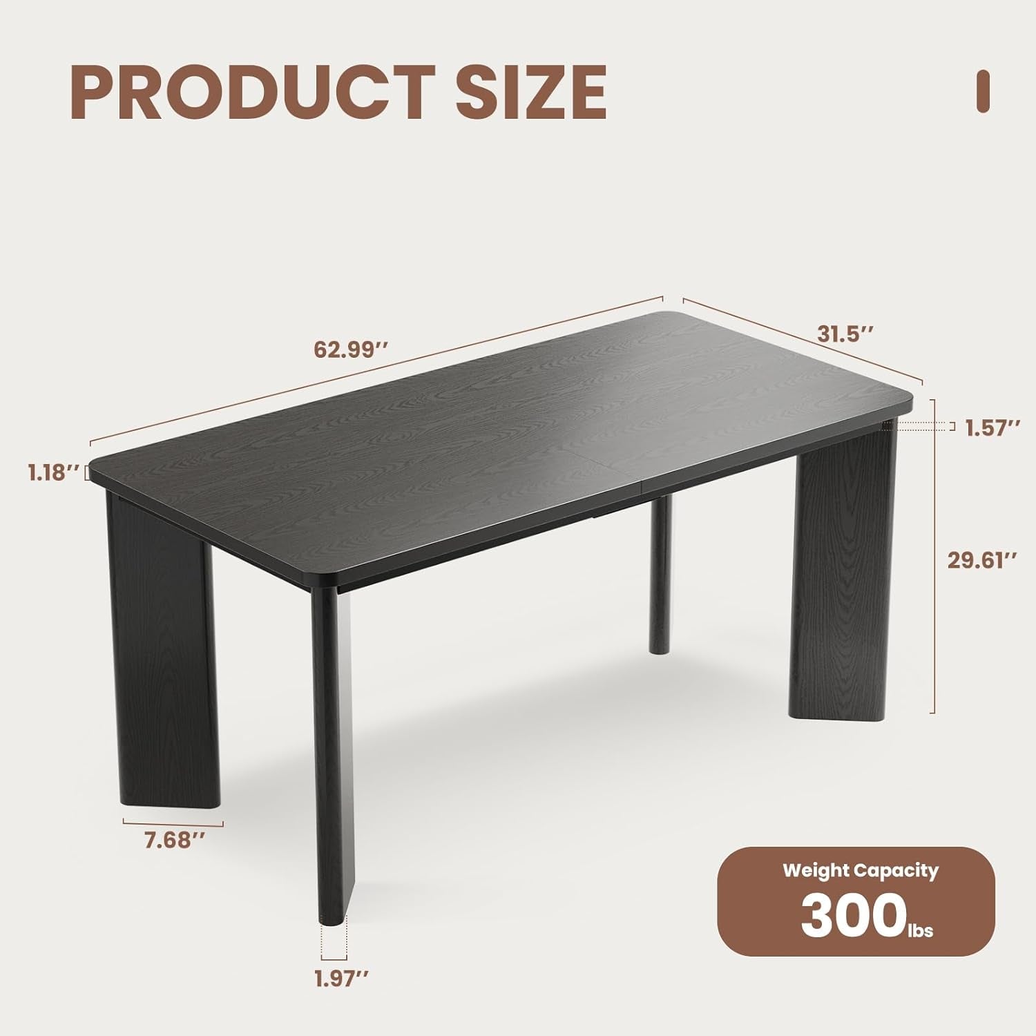 63 Inch Rectangular Dining Table Black IndustrialGrade-1