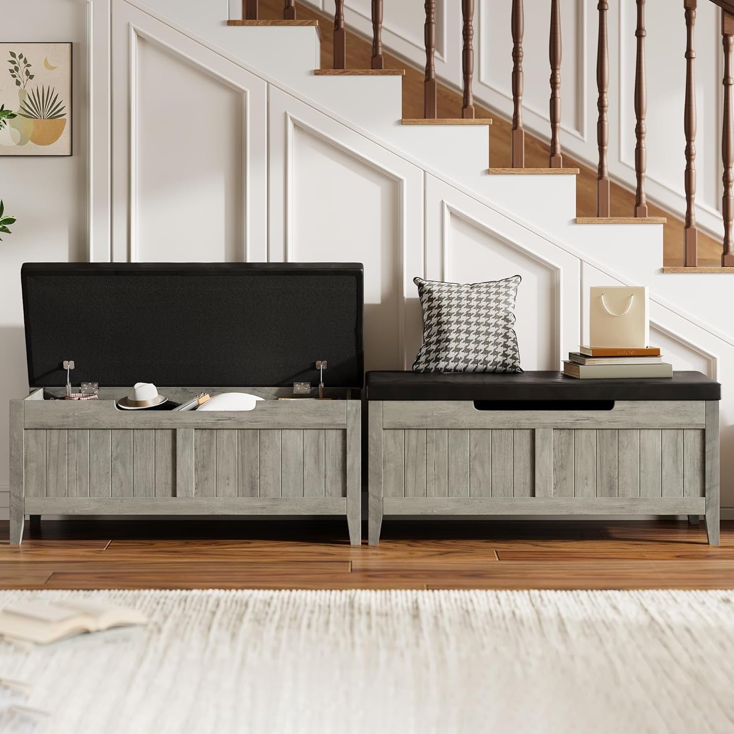 Oakwood Storage Chest Bench With Cushioned Seating-1