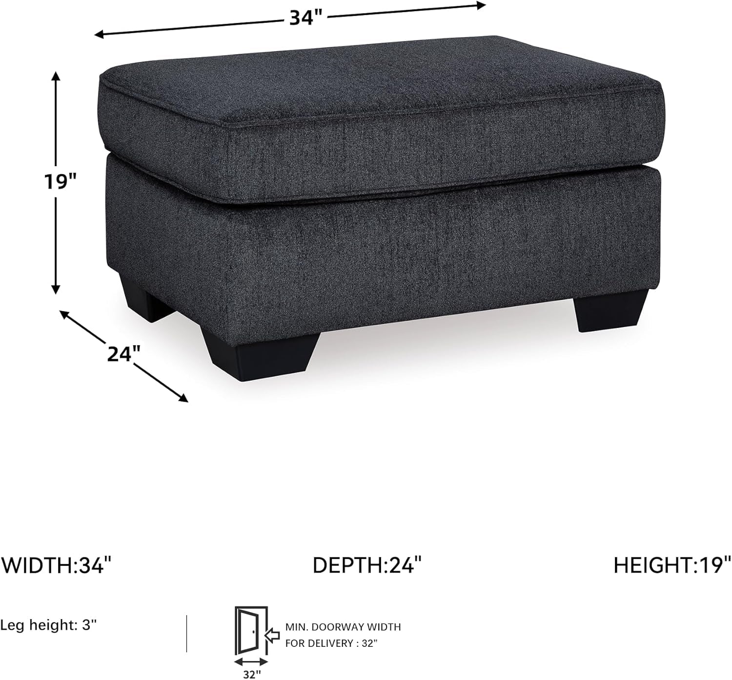 Dark Gray Modern Rectangular Chenille Upholstered Ottoman-2