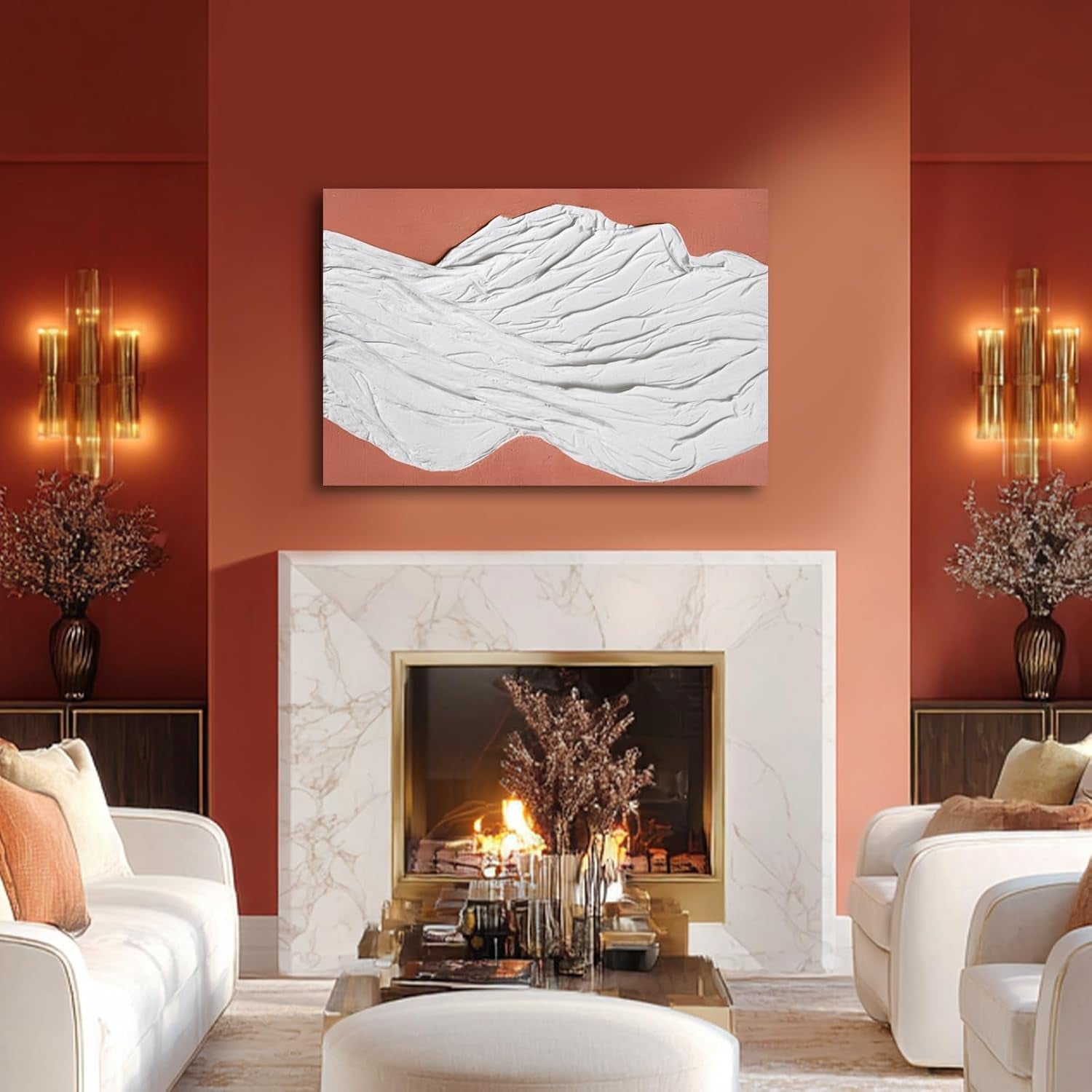 White Textured Abstract Terracotta Wall Art 24x36 Inch-4