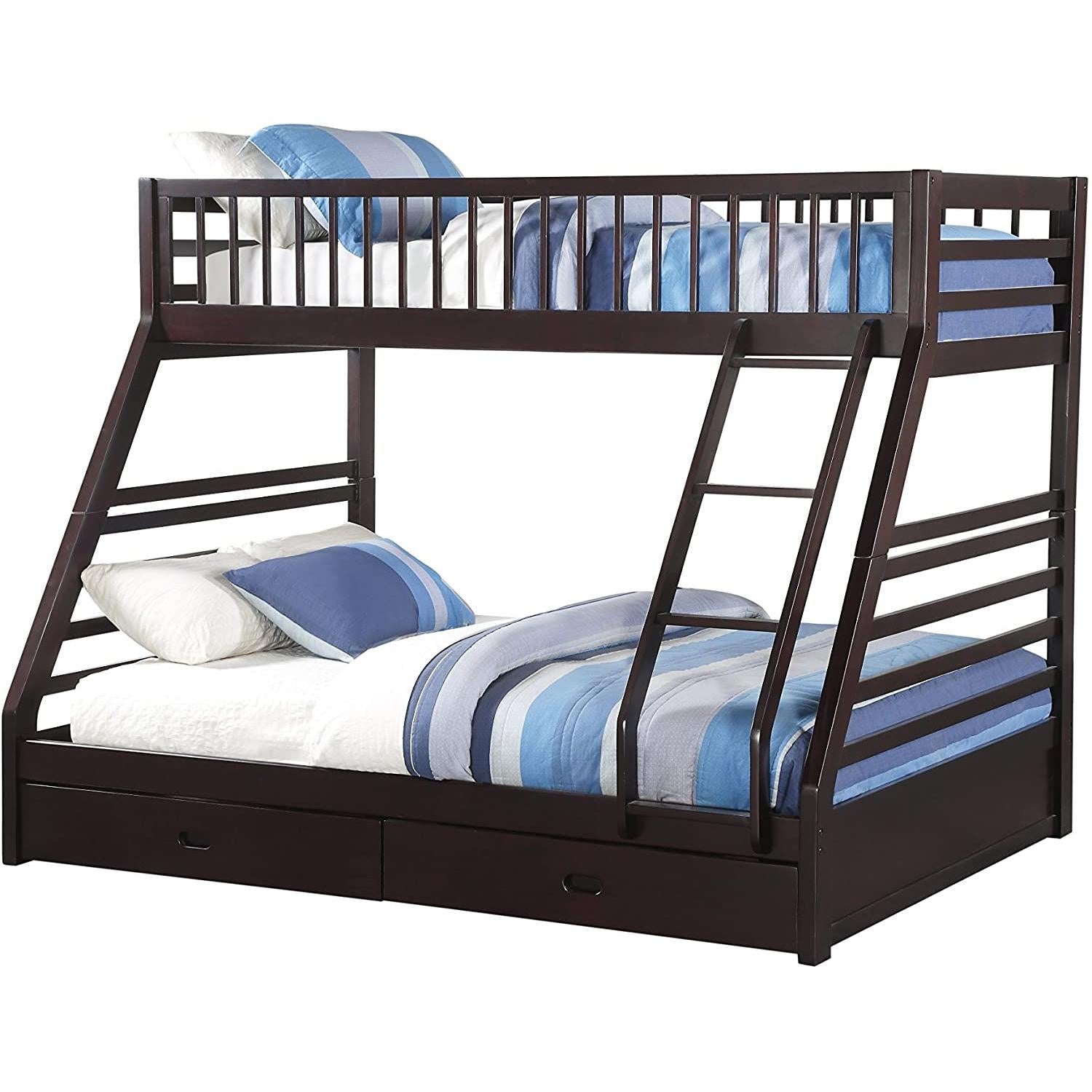 XL Twin/Queen Bunk Bed with Drawers, Espresso-1