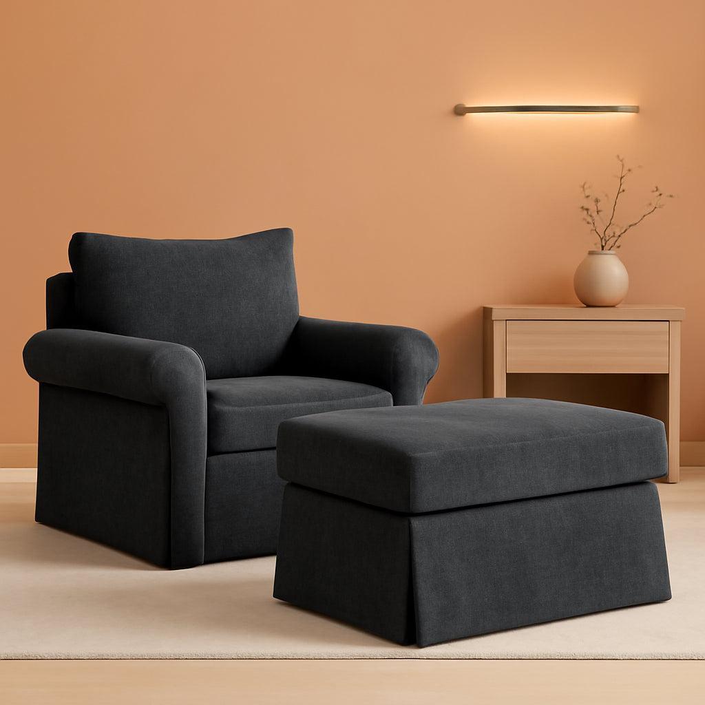 Gray 35 Inch Accent Chair With Ottoman And Chaise Lounge-0