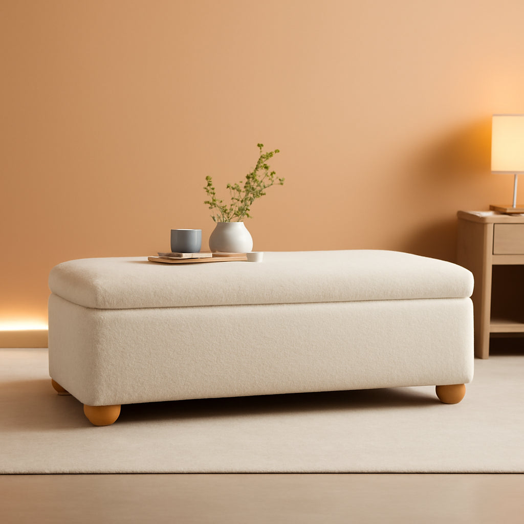 Contemporary Large Ivory Storage Ottoman With Legs-0
