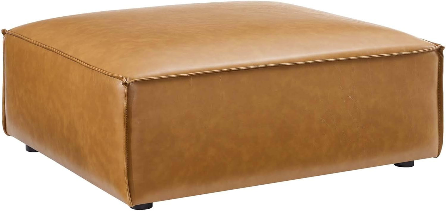 Tan Vegan Leather Contemporary Sectional Sofa Ottoman-3