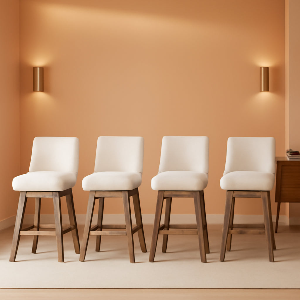 Swivel Upholstered Bar Stool With Back Wood Legs Set Of 4-0