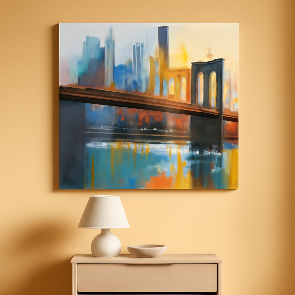 New York City City scape Wall Art Blue Grey 40x20 Framed Canvas-0
