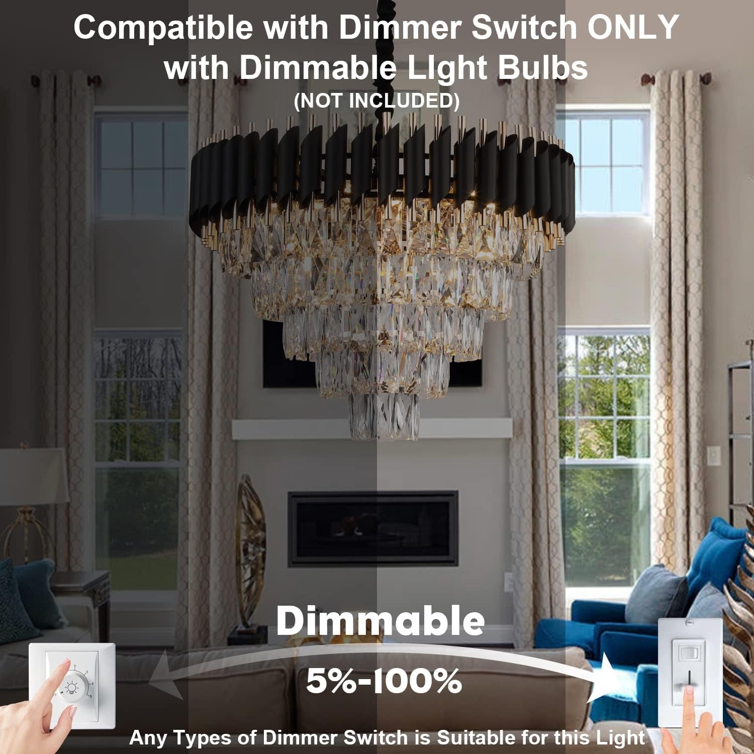 24 Inch Matte Black RoseGold CrystalChandelier Fixture-4