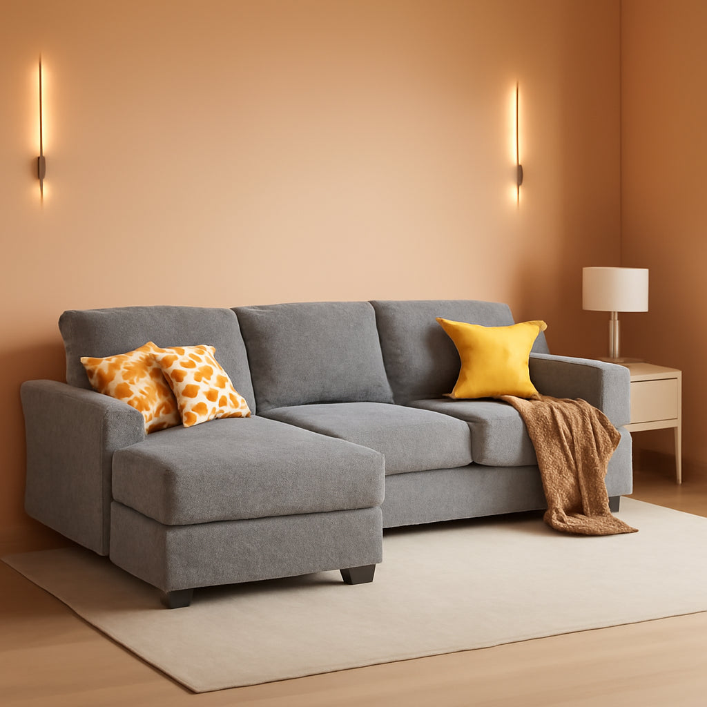 Sectional Couches for Living Room, U-Shaped Sofa Couch with Linen Fabric, 4 Seat Sofa Set with Double Chaise for Apartment (Fabric, Grey)-0