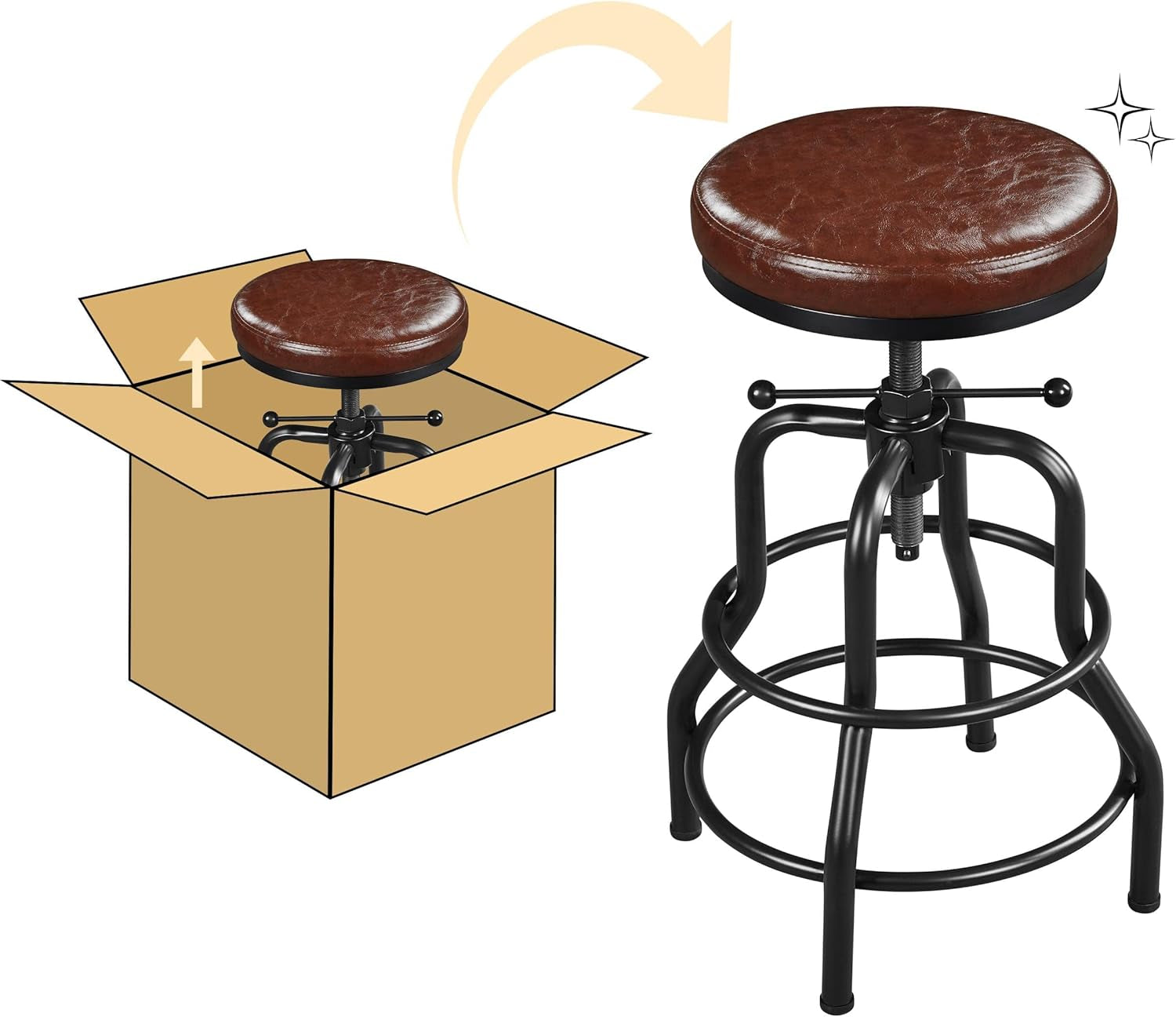 Industrial Bar Stool Adjustable Brown Counter Height-3