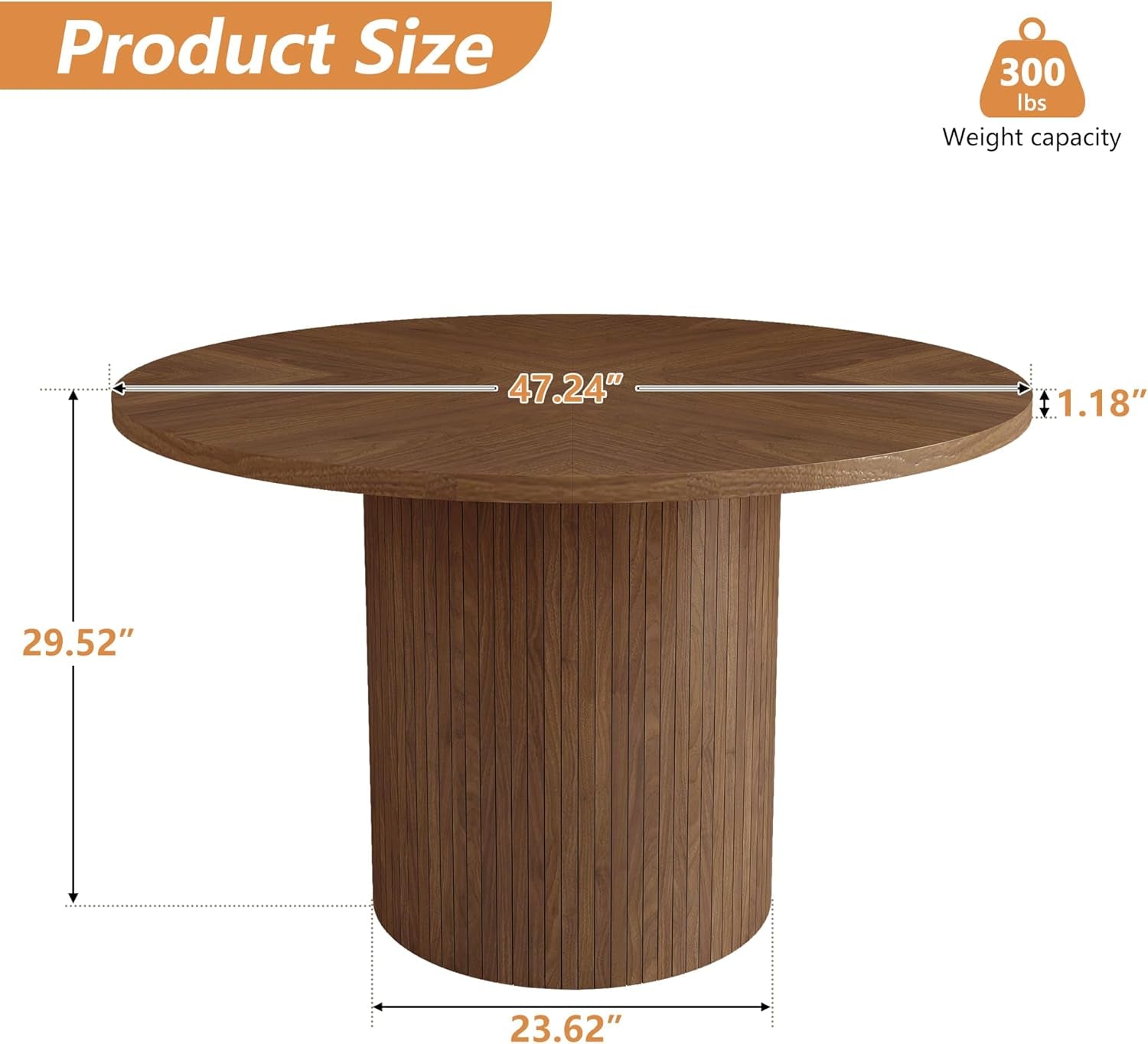 Round Dining Table for 4, Modern Farmhouse Kitchen Table, 47 Inch Small Circle Dining Tables with Wood Strip Base for Kitchen Living Room (Walnut)-1