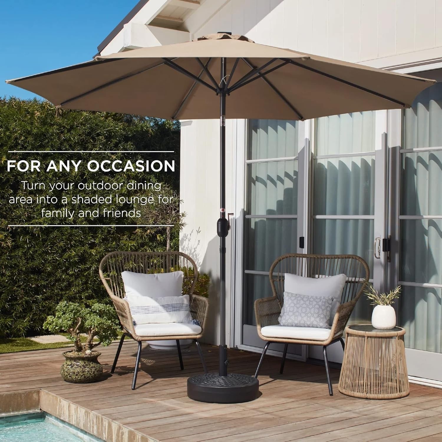 10 Foot Outdoor Steel Polyester Patio Umbrella Tan With Crank Tilt And Table Compatible-2