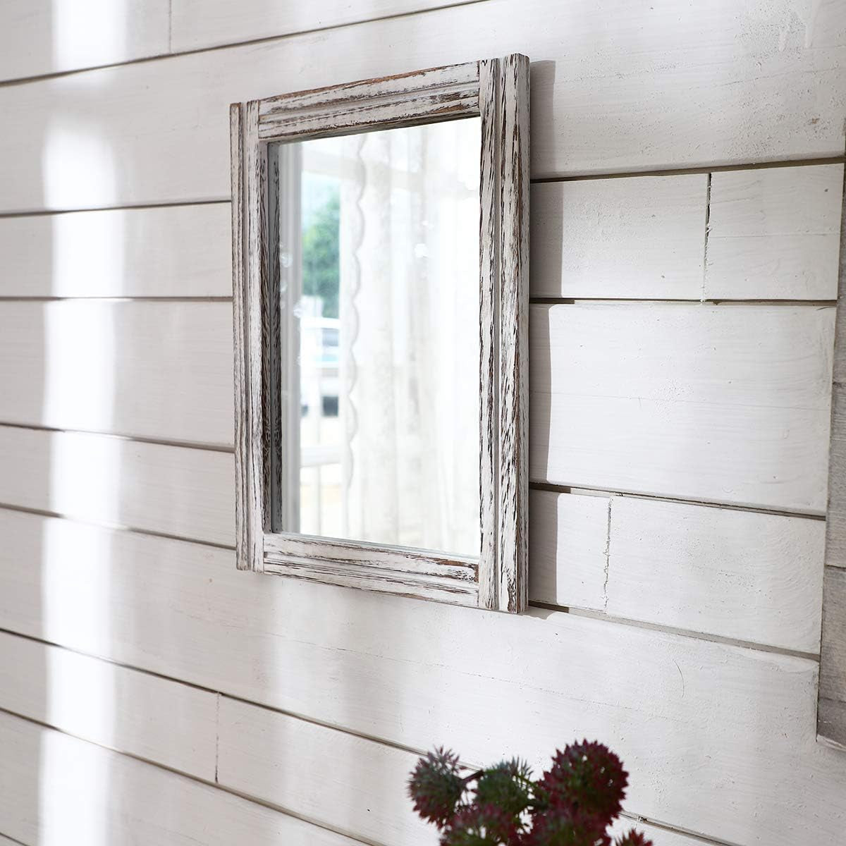 Wall Mirror Wood Framed Rustic Rectangle Small Decorative-4