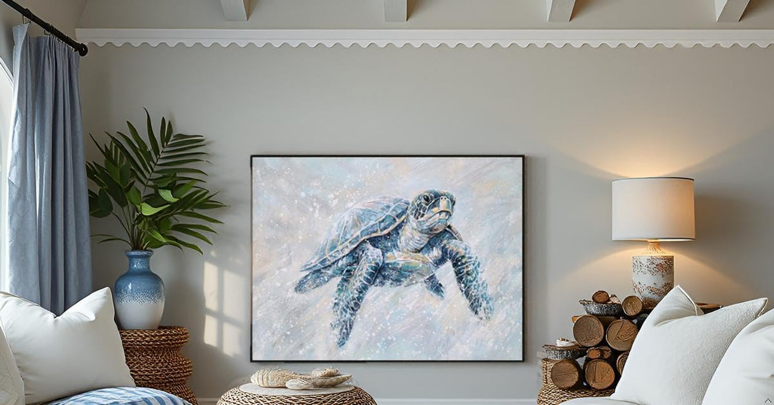 Coastal DeepIndigoBlue Seascape Turtle Canvas Wall Art-3