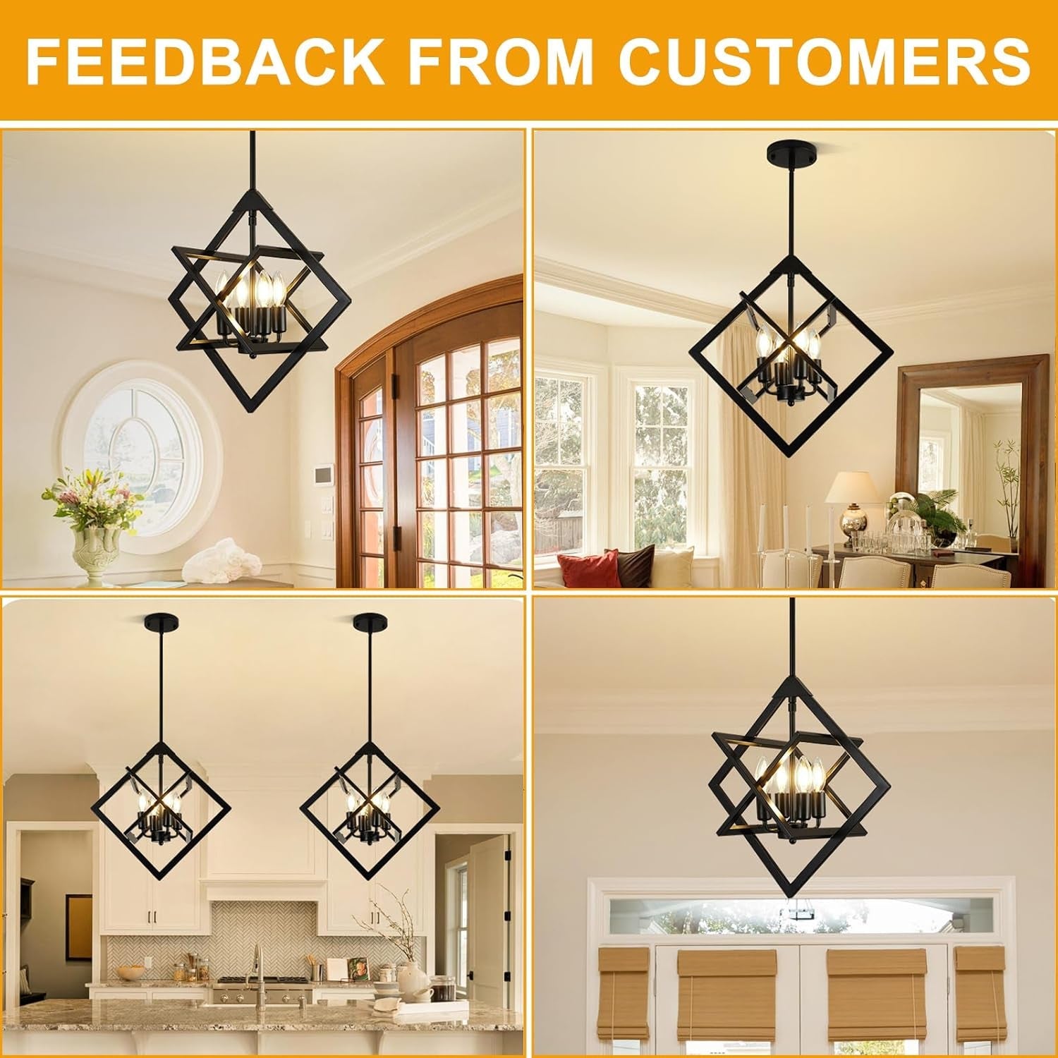 18 Inch Black Geometric Industrial Farmhouse Chandelier With 4 Lights Adjustable Height-2