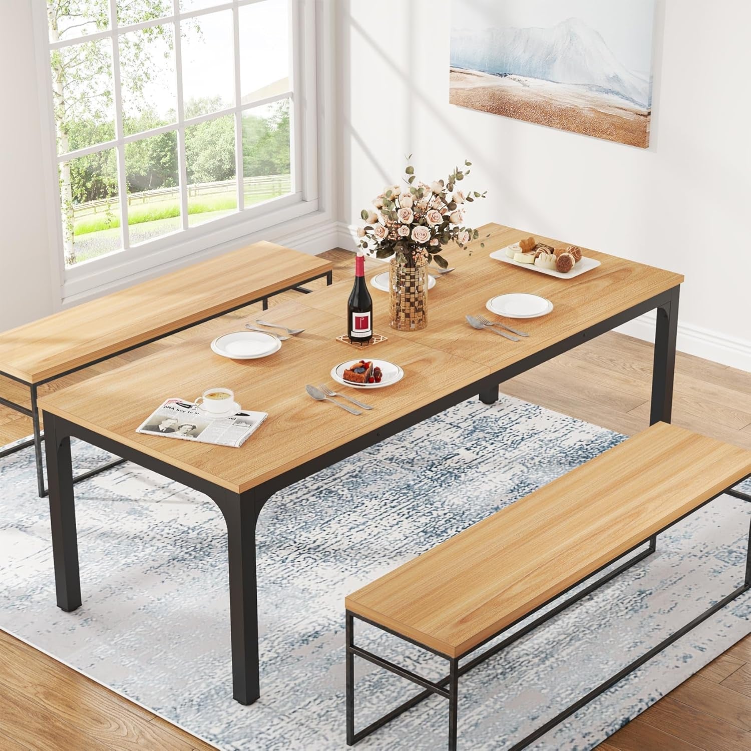 Dining Table for 6-8 People, 78-Inch Large Narrow Long Rectangular Kitchen Dinner Table, 8 Seat Rustic Wood Dining Room Table for Kitchen, Living Room (Only Table)-3