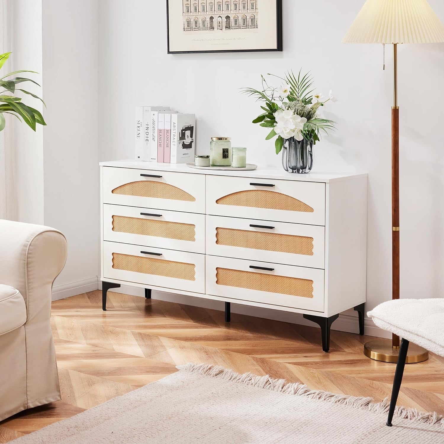 Six Drawer White Dresser With Industrial Stainless-1