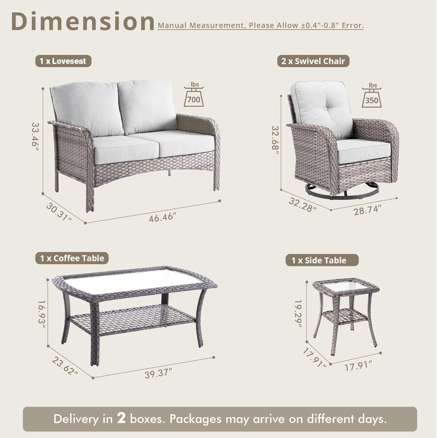 5 Piece Outdoor Patio Furniture Set With Swivel Rocker Chairs Light Gray-1