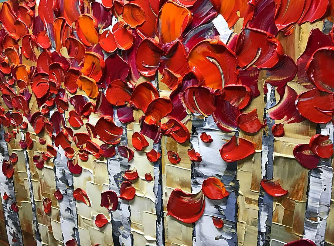 Red Birch Trees Wall Art 24x48 Inches Hand Painted Oil On Canvas-1