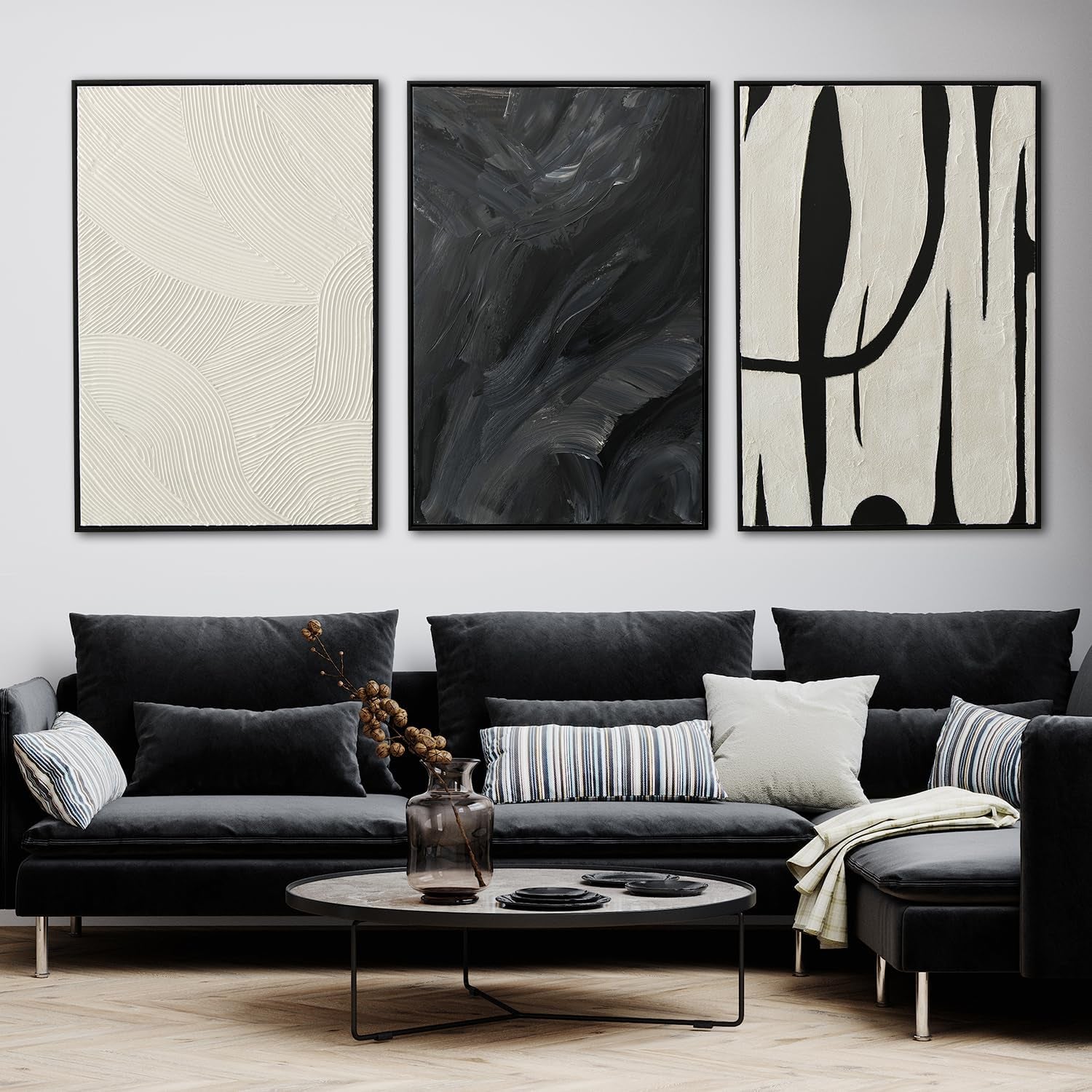 Monochrome Textured Abstract Wall Art Framed 24X36Inches-3