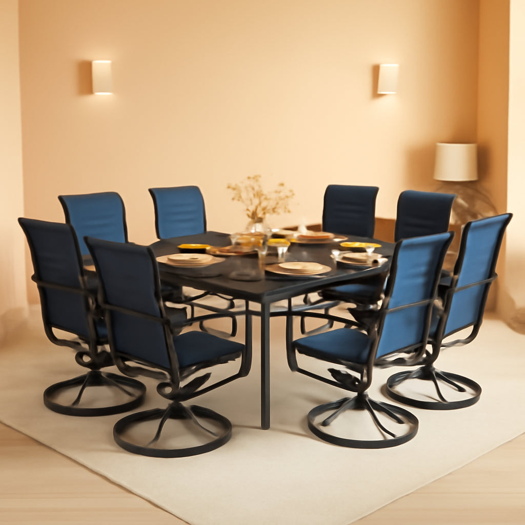 9 Piece Outdoor Dining Set Blue Patio Table With Chairs-0