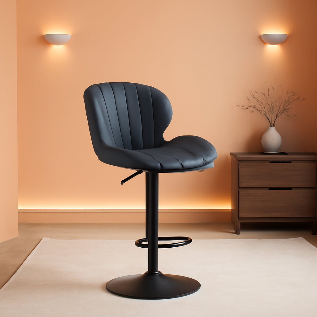 Black Adjustable Faux Leather Swivel Bar Stool Set Of Four-0