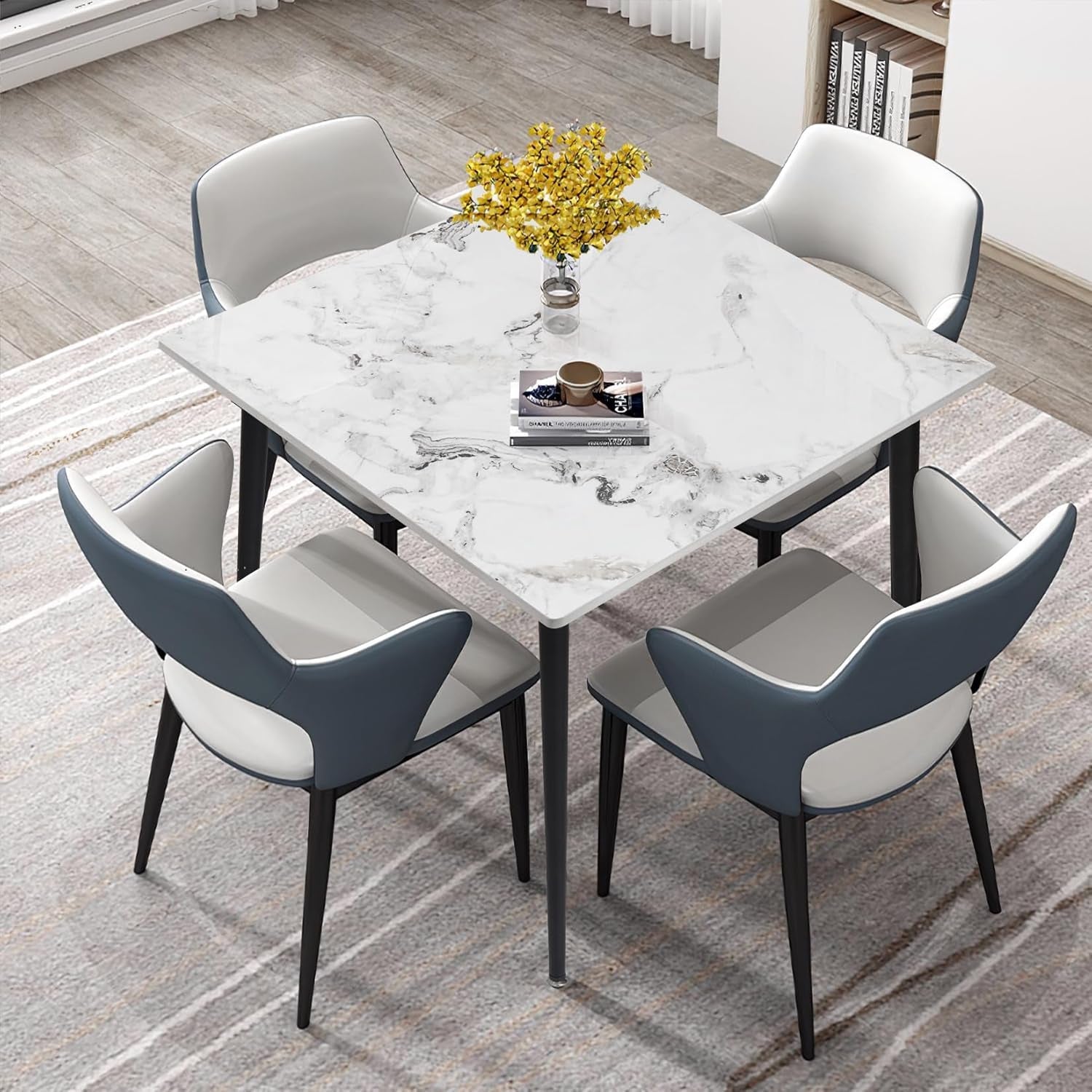 Square Kitchen Dining Table: Sintered Stone Dining Room Table Modern Coffee Table Marble Table with Stable Metal for Kitchen Living Room Office Patio Seaside, 31.5X31.5X29.92 Inch-0