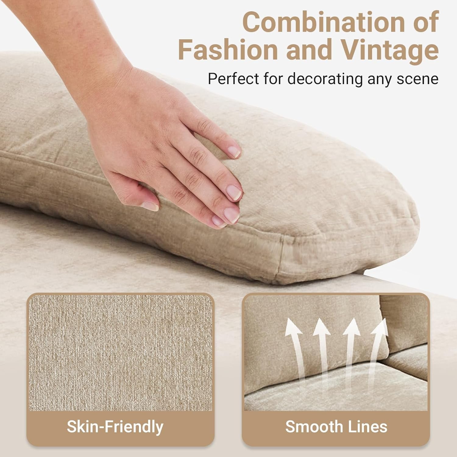 Light Khaki 110" U-Shape Sectional Couch Double Chaise-2