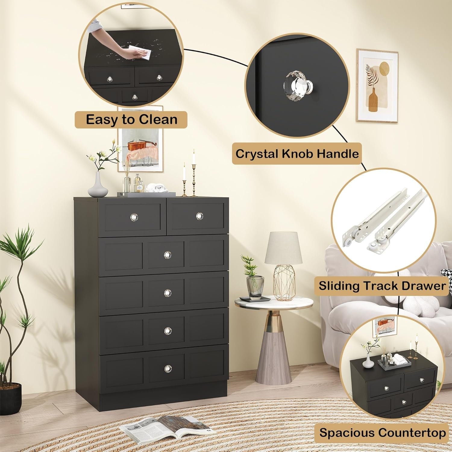 Black TwentyFourInch Fluted Dresser For BedroomSpace-3