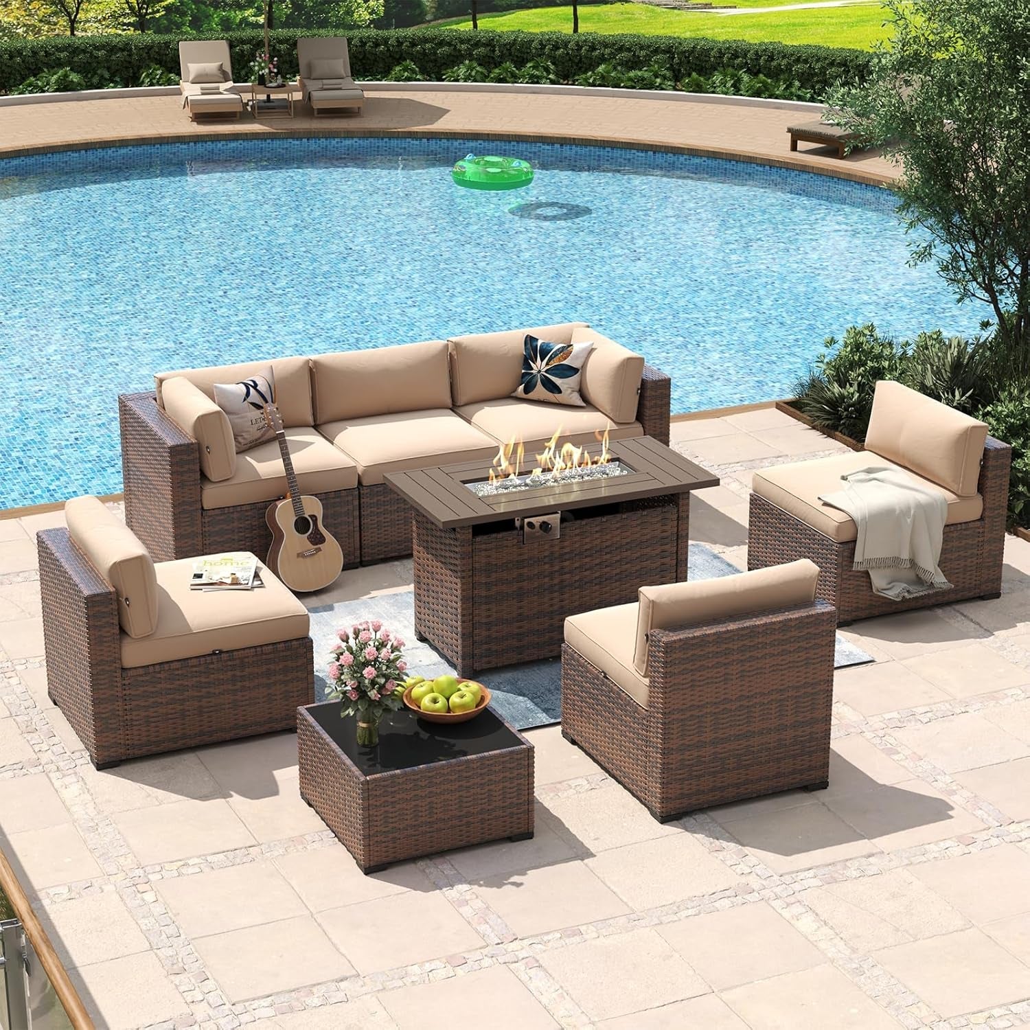 Eight Piece Outdoor Patio Furniture Set with Fire Pit-3