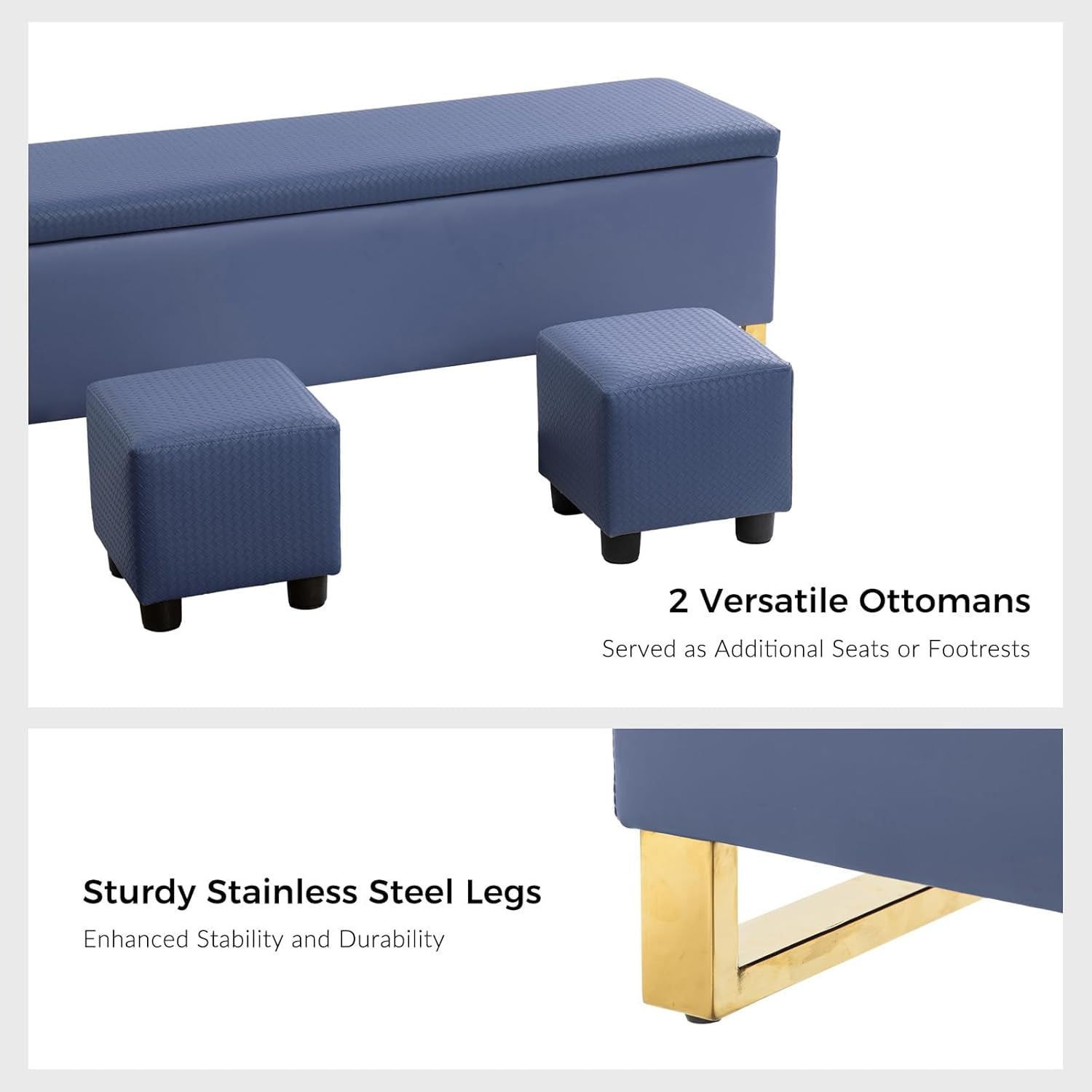 Navy Upholstered Storage Ottoman Bench With Hideaway-4